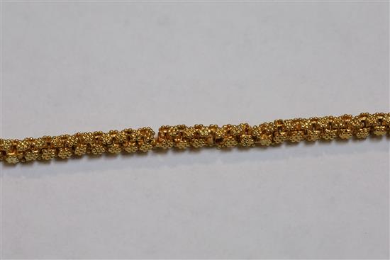 A Victorian gold fancy cluster link guard chain, 134cm.